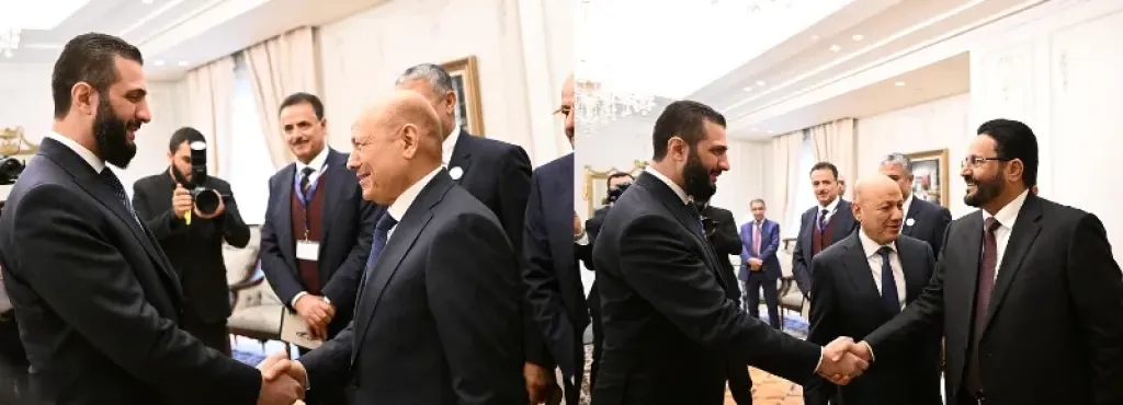 الرئيس العليمي ونائبه العرادة يلتقيان الرئيس السوري الشرع في القاهرة