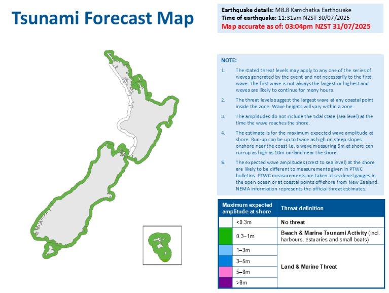 Tsunami Activity - Areas Under The National Advisory & Experiencing Strong, Unusual Currents Reduced