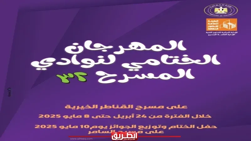 غدًا على مسرح السامر.. حفل ختام وتوزيع جوائز مهرجان نوادي المسرح في دورته 32