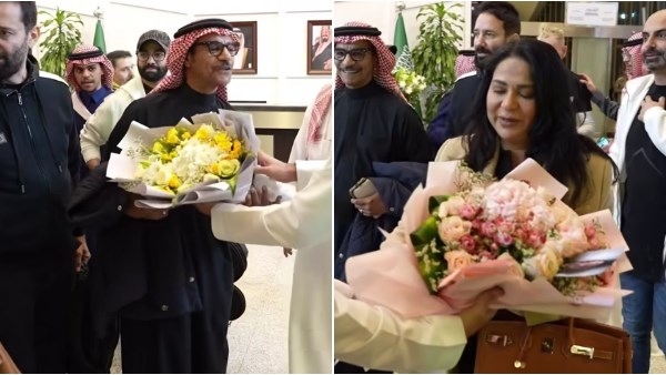استقبال رابح صقر ونوال بالورود في جدة استعدادا لحفل الغد