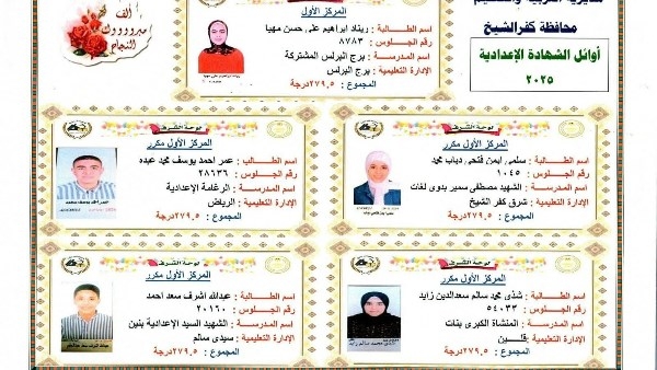 الناجح يرفع إيده.. ننشر أسماء أوائل الشهادة الإعدادية بكفر الشيخ