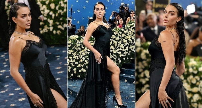 جورجينا رودريجيز بفستان أسود يشبه "قميص النوم"  في أول حضور لها بحفل ميت جالا مستوحى من إطلالة للأميرة ديانا
