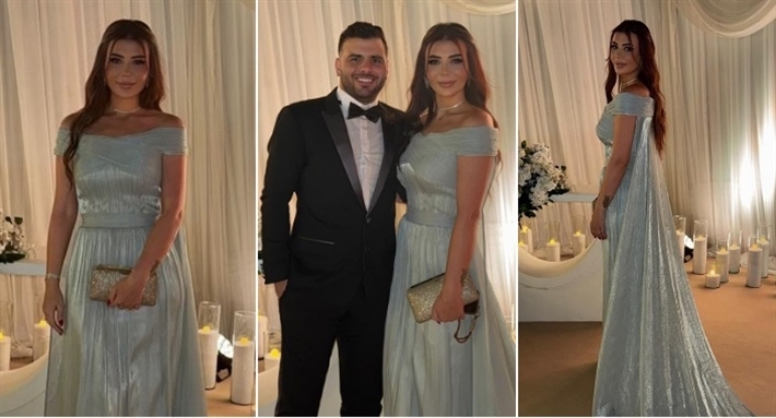 #شرطة_الموضة: يارا نعوم بفستان شيفون لامع في حفل زفاف رامي عاشور من تصميم أيمن لحموني