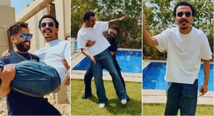 مزاح كزبرة وتامر حسني ... نجم الجيل يحمله ويطرده من بيته