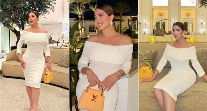 #شرطة_الموضة: نسرين طافش بفستان أبيض بسيط وحقيبة من louis vuitton سعرها 400 ألف جنيه
