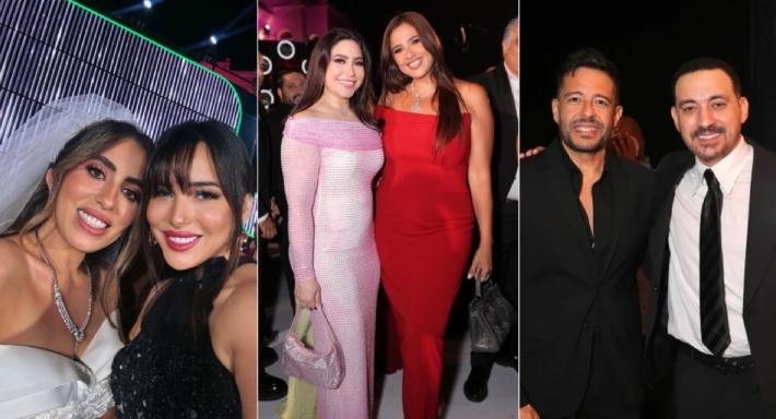 ياسمين عبد العزيز وبوسي ومحمد حماقي ودياب وساندي من بينهم ... 50 صورة للنجوم في حفل زفاف منة عدلي القيعي ويوسف حشيش