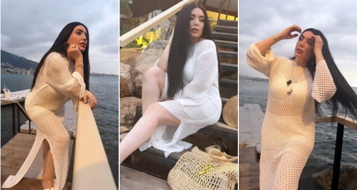 عبير صبري بفستان كروشيه صيفي على البحر