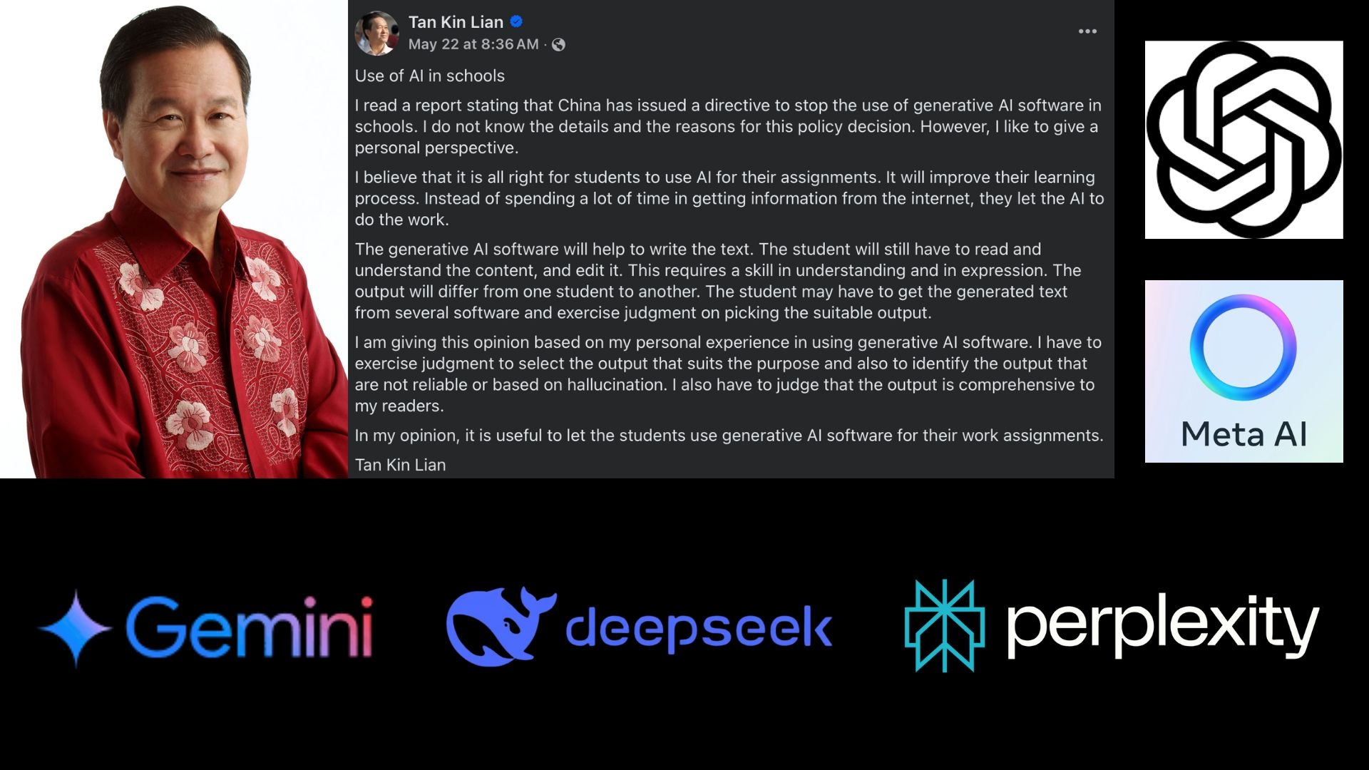 Presidential candidate Tan Kin Lian backs students using Gen-AI, calls it a tool for smarter learning