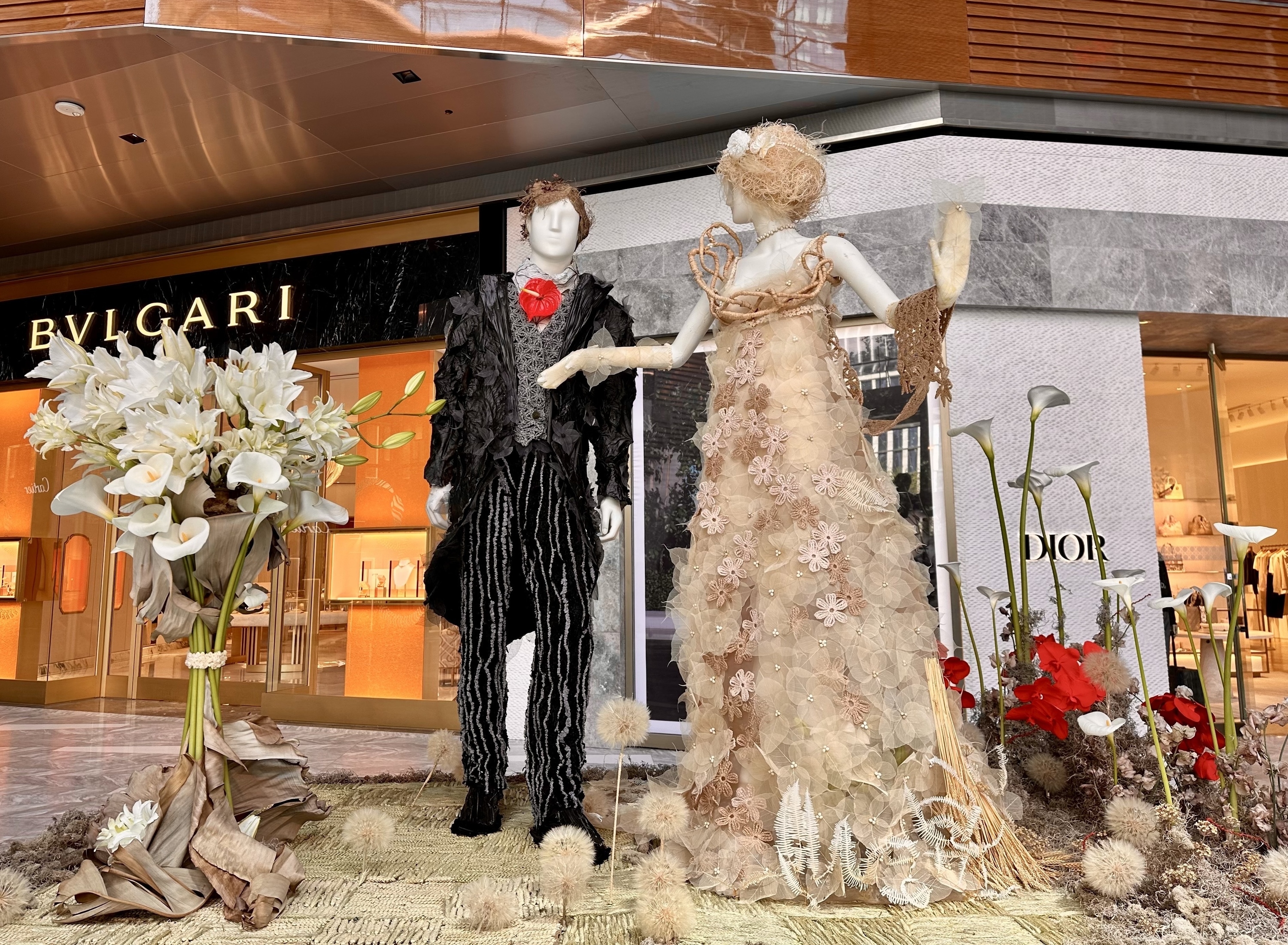 Beautiful floral mannequins inspired by 'Downton Abbey' are on display in Hudson Yards