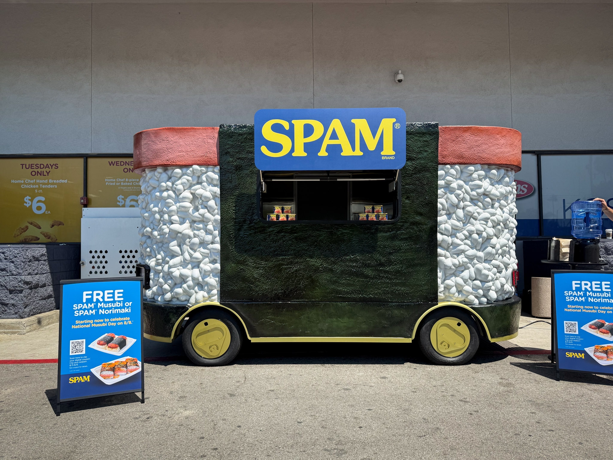 Score a freebie from this seven-foot-tall Spam musubi today and tomorrow