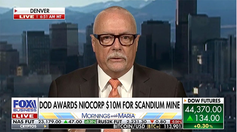 NioCorp Can Make America the "Saudi Arabia of Scandium," CEO Mark Smith Tells Fox Business' Maria Bartiromo