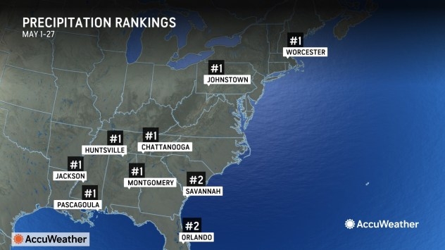 May ranks among the wettest ever in much of eastern, southern US