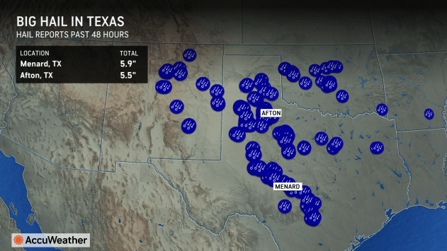 'Baseball cap-sized hail:" Near-record hailstones measured in Texas