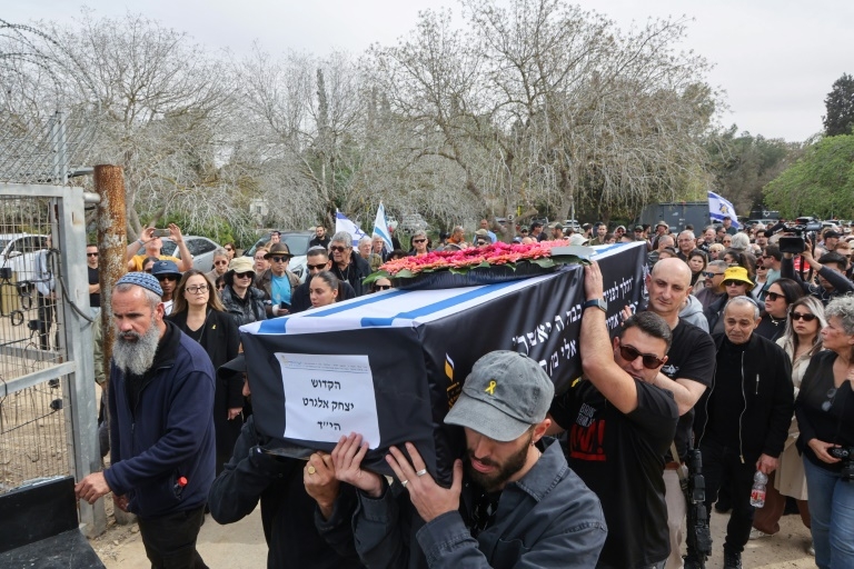 At funeral of slain Gaza hostage, family call Israel PM 'enemy'