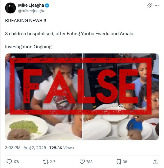 Post falsely claims images show Nigerian children hospitalised after eating local dish