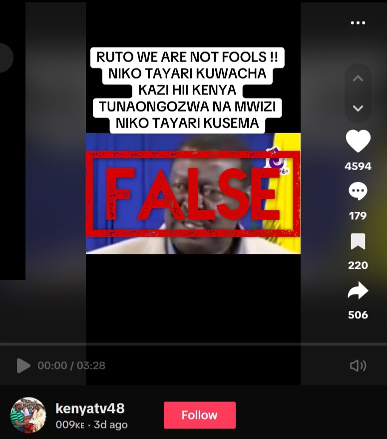 Old clip falsely shared as senior Kenyan politician threatening to expose president