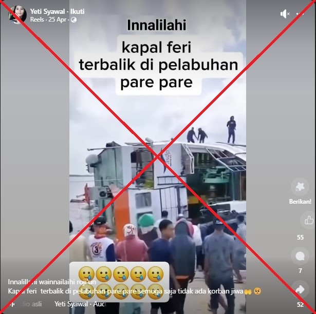Video shows capsized ferry in Indonesia's West Kalimantan province, not Sulawesi