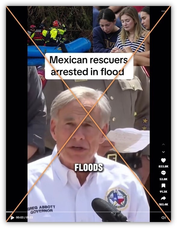 Video of Texas governor supporting deportation of Mexican flood volunteers is altered