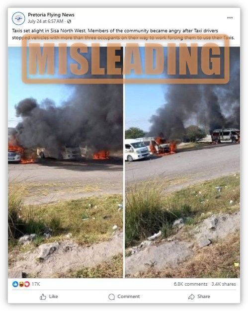 Old images mislead about taxi violence in South Africa