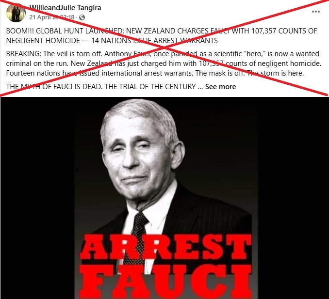Anthony Fauci not charged with negligent homicide in New Zealand