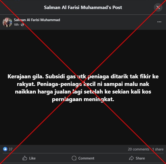 Misleading posts claim Malaysian government 'removed gas subsidies for all businesses'