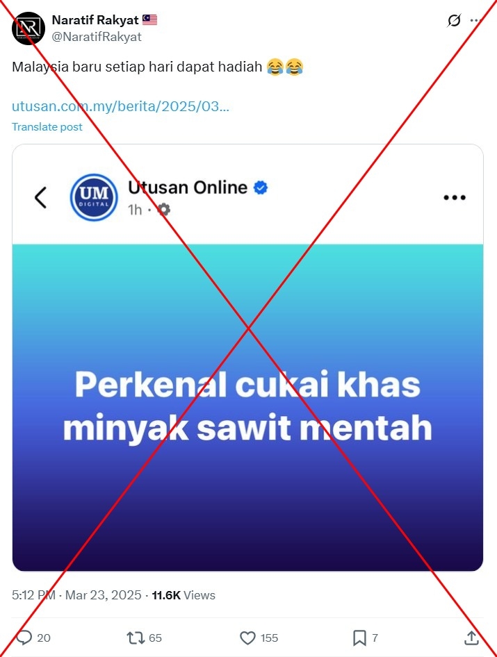 Local media report taken out of context in misleading posts about crude palm oil tax