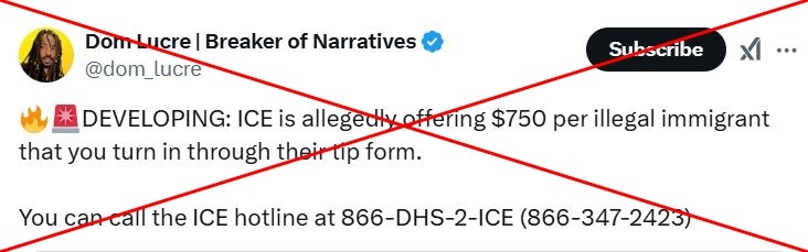 US customs officials not offering $750 for tips about migrants