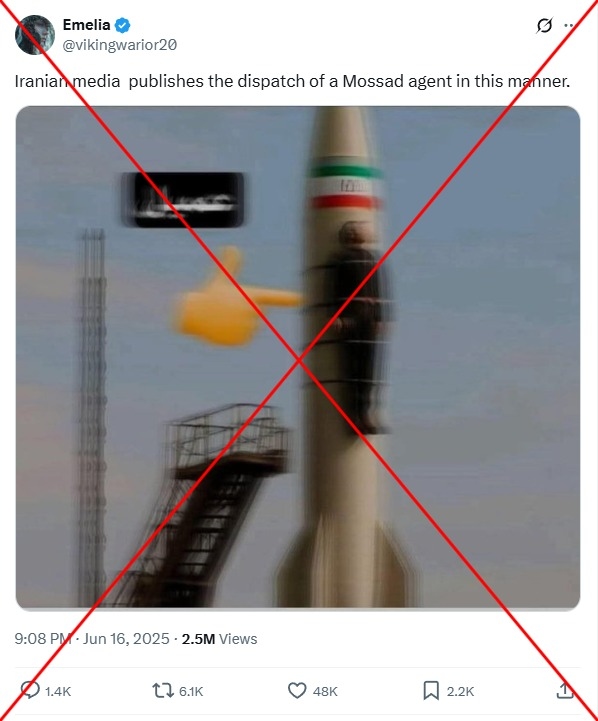 Image of Israeli spy strapped to rocket bears AI signs