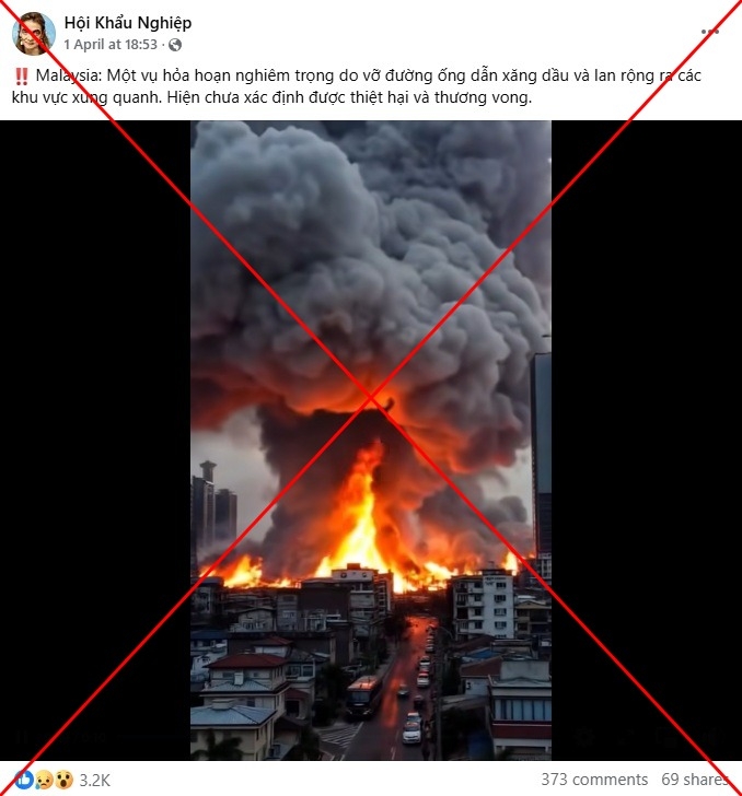 False posts share AI-generated footage of fire caused by gas leak in Malaysia
