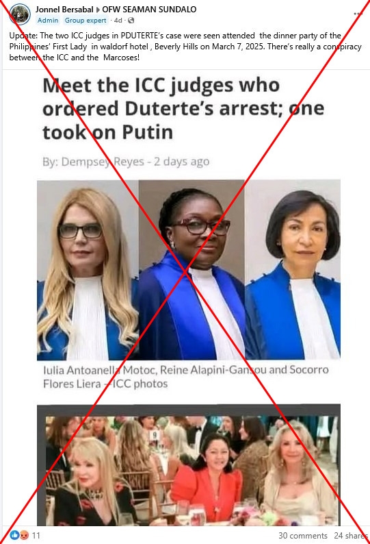Philippine first lady's dinner photo falsely linked to Rodrigo Duterte arrest