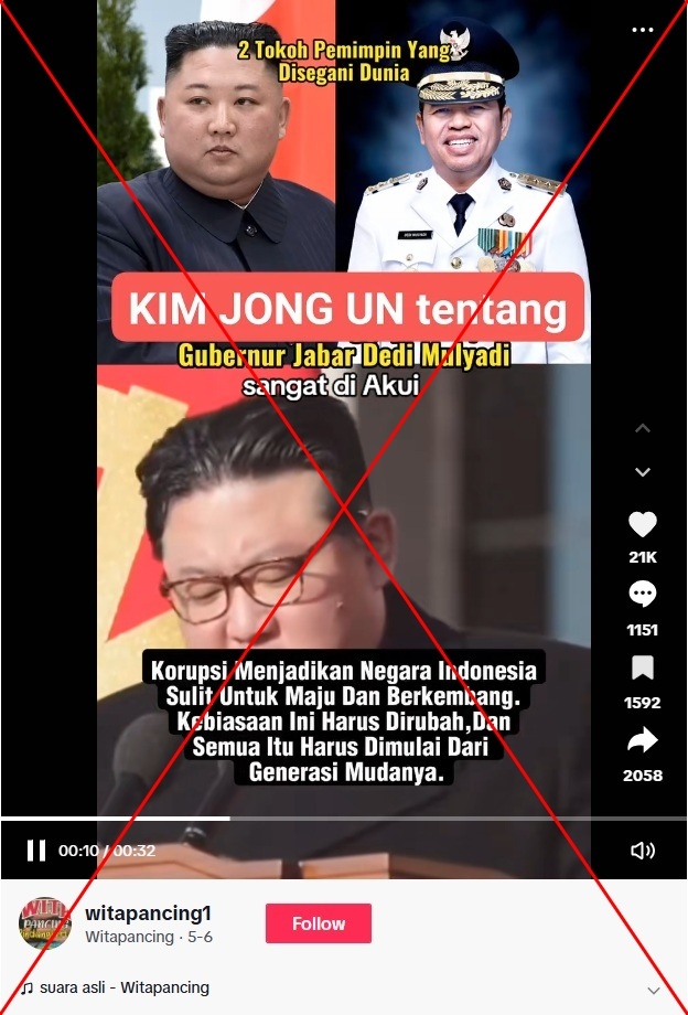 False subtitles misrepresent Kim Jong Un speech as support for West Java governor