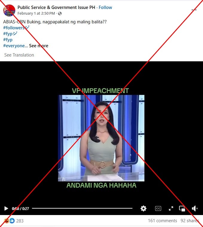 Edited clip shared in posts discrediting news coverage of protests calling for Duterte's impeachment