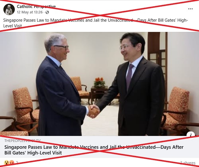 Bill Gates' trip to Singapore falsely linked to 'vaccine mandate' claims