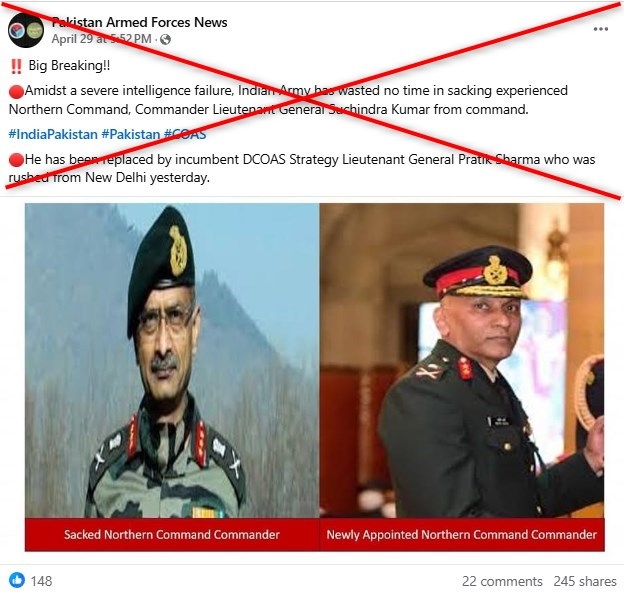 Retired Indian general targeted with false dismissal claims