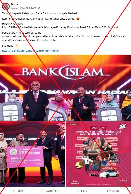 Malaysian police and local bank warn public about 'lottery scam'