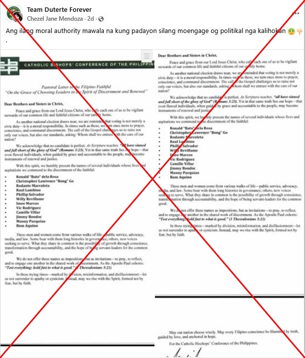 Election 'letter' from Philippine bishops is fabricated