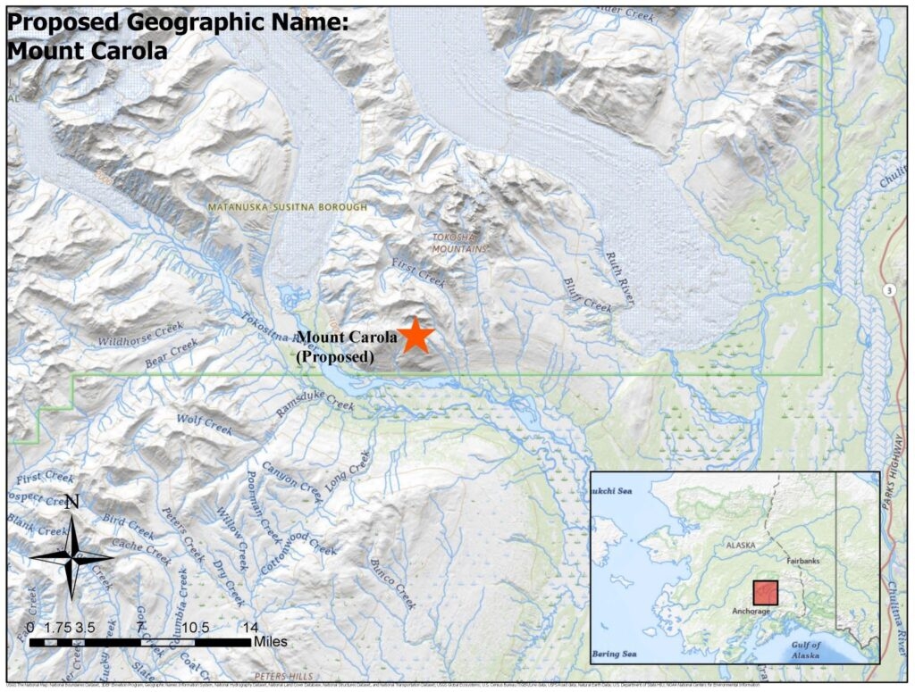Federal board considers ‘Mount Carola' as name for peak in the Matanuska-Susitna Borough