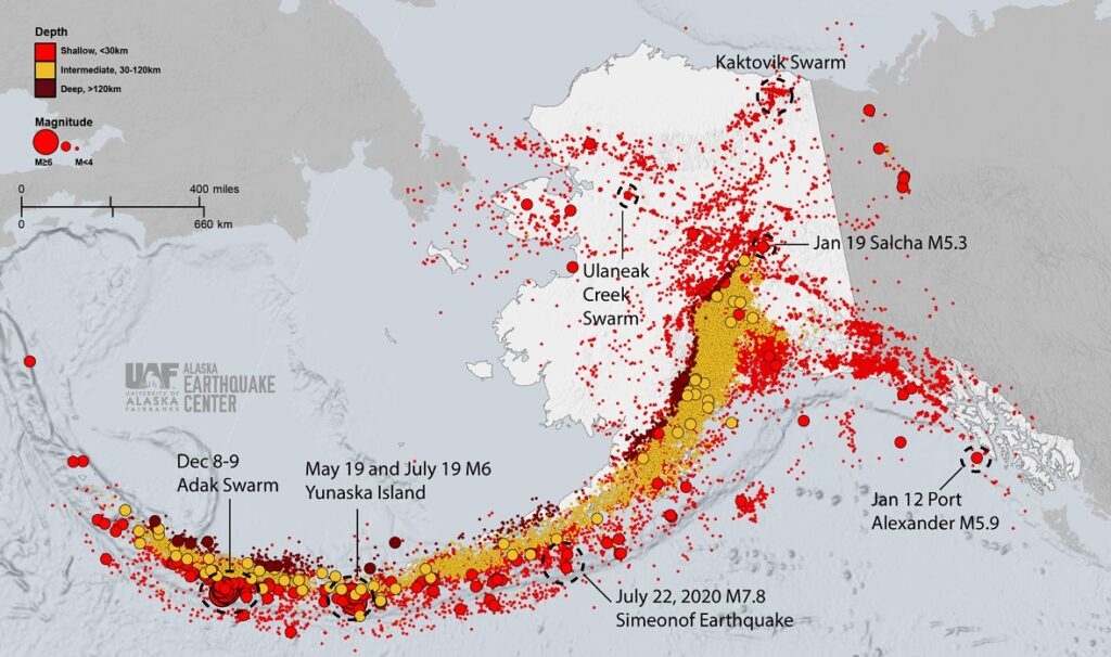 Earthquake activity in Alaska quieted a bit in 2024, but more landslides are being tracked