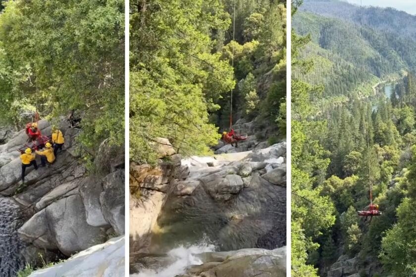 Hiker suspended 150 feet from a helicopter after plummeting into a waterfall in Northern California
