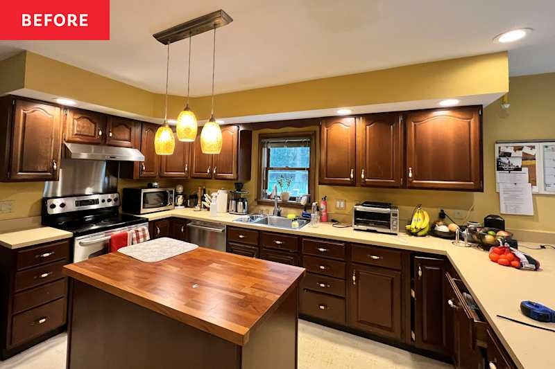Before & After: Dated '80s Oak Cabinets Get an Airy Green Makeover (the Transformation Is Dramatic!)