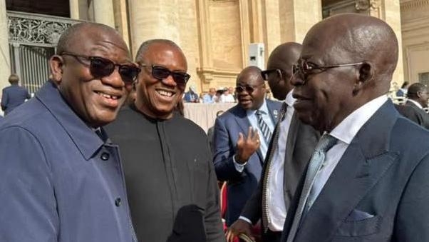 Nigeria's fierce political rivals share joke at pope's inaugural mass