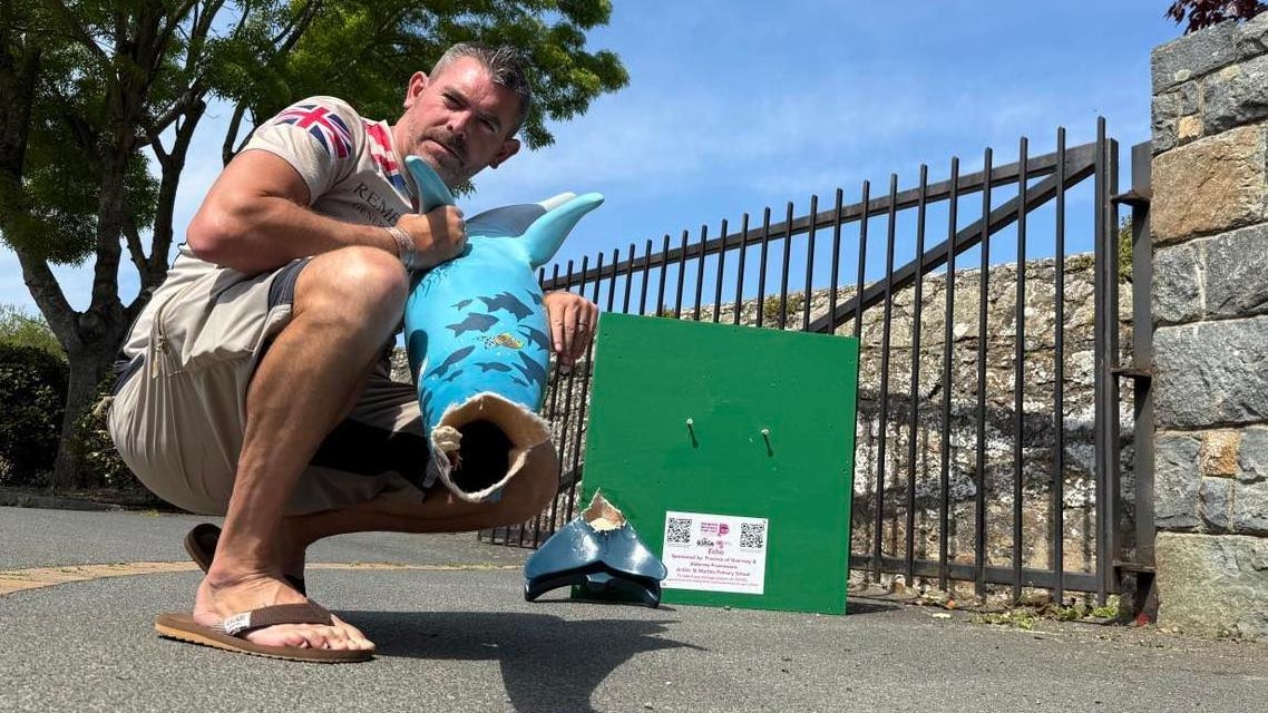 Dolphin trail delay as vandals break statue
