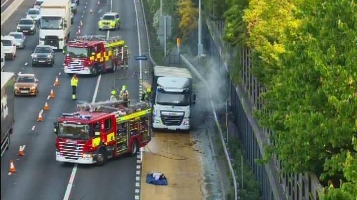 Motorway delays caused by lorry fire