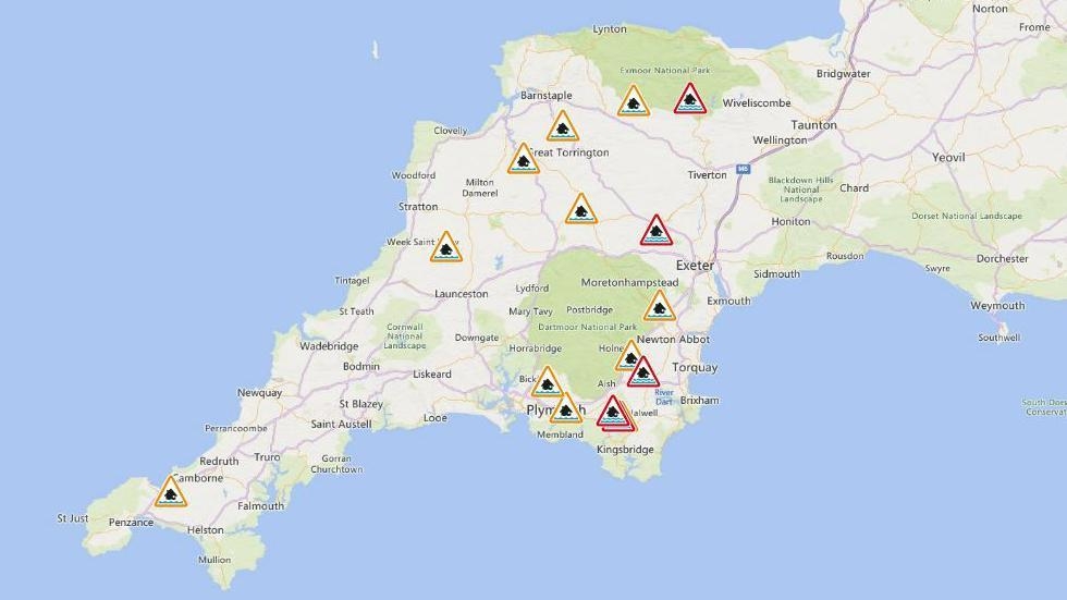 Flood warnings in South West after heavy rain