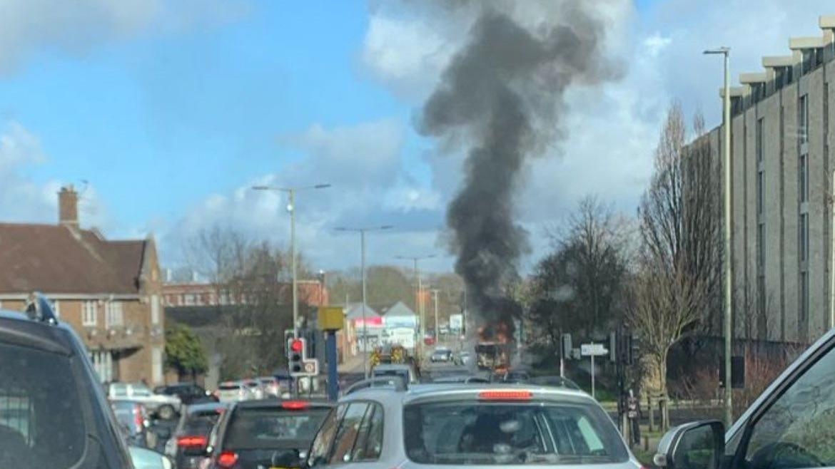 Lorry fire closes busy city centre road