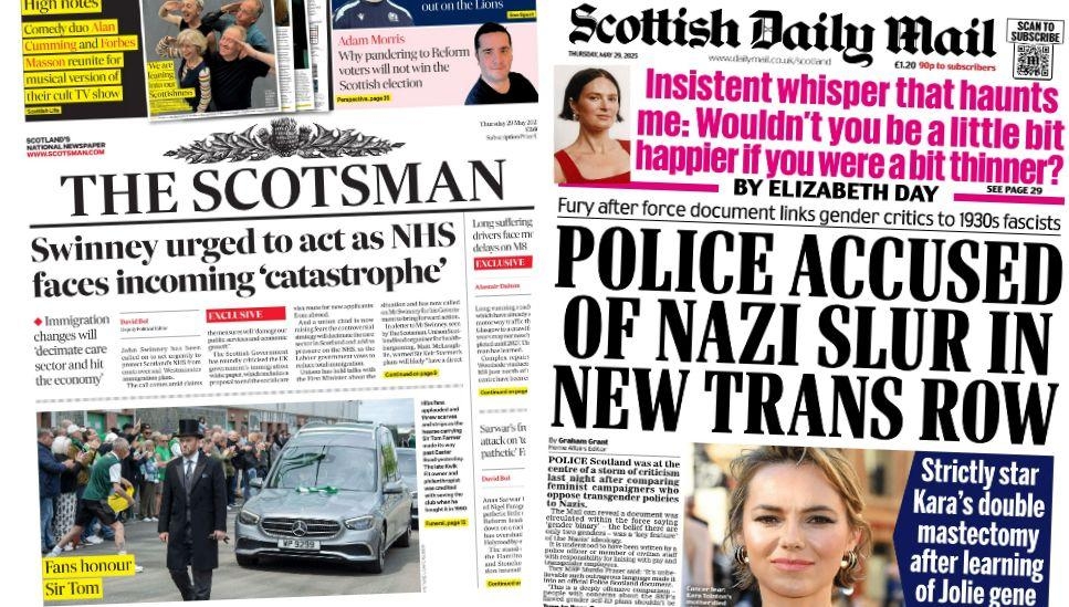 Scotland's papers: Police gender slur claim and NHS 'catastrophe'