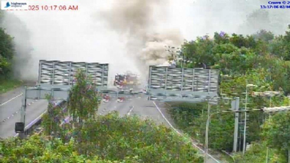 Lorry fire closes motorway in both directions