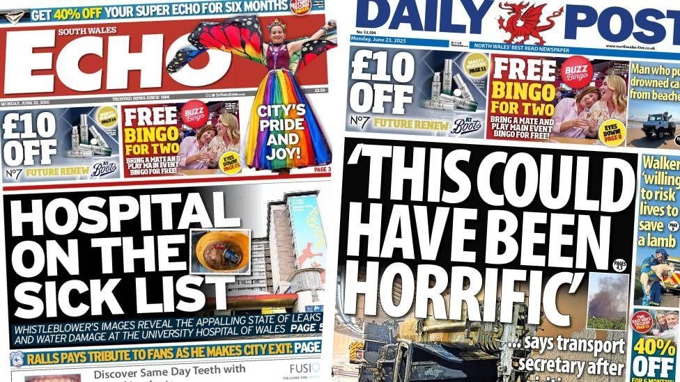 Wales' papers: Hospital disrepair and tunnel blaze visit