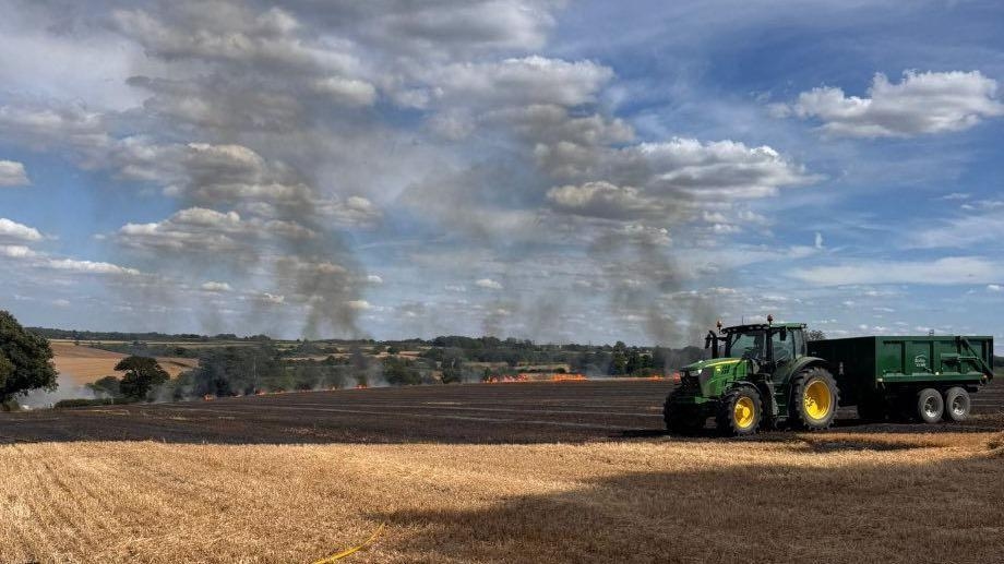 Crops scorched in large field fire next to M1