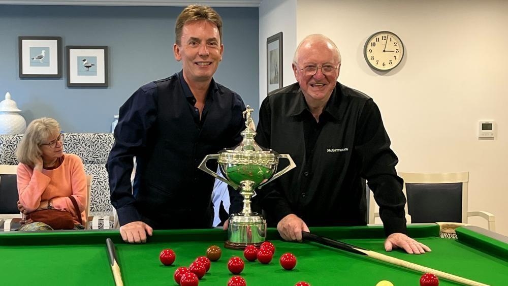 Snooker legends meet seaside care home residents